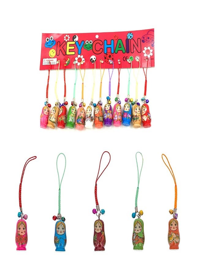 Hotusi Set of 12 Fashion Jewelry Drip Charm Key Chains Wooden Nesting Dolls with Key Rings Keychains Decorative Gifts - Image 1